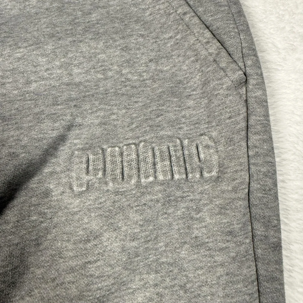 Puma Sweatpants Mens Small Gray Fleece Joggers‎ Ribbed Cuffs Logo 848417-03